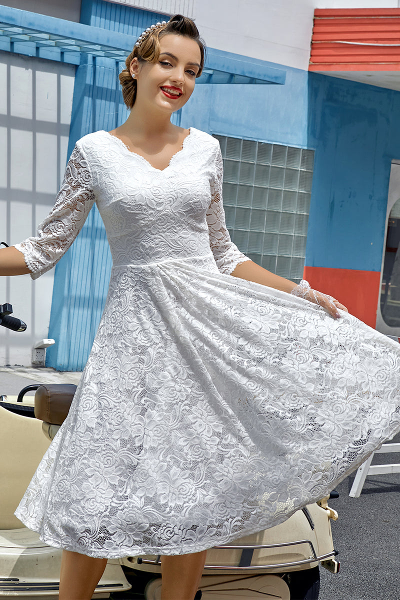 Load image into Gallery viewer, White 3/4 Sleeves Formal Dress