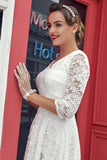 White 3/4 Sleeves Formal Dress