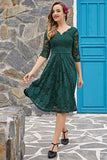 Dark Green 3/4 Sleeves Formal Dress