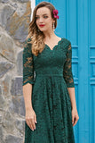 Dark Green 3/4 Sleeves Formal Dress