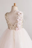 Champagne Sequins Flower Girl Dress