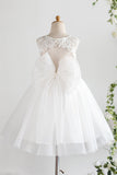 White Flower Girl Dress with Bow