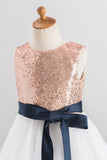 White Flower Girl Dress with Sequins