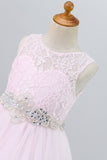 Lace Pink Flower Girl Dress with Beaded