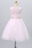 Lace Pink Flower Girl Dress with Beaded