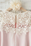 Round Neck Light Pink Flower Girl Dress with Lace