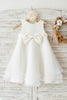 Load image into Gallery viewer, Jewel White Flower Girl Dress with Bowknot
