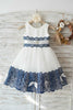 Load image into Gallery viewer, Navy White Flower Girl Dress with Bowknot