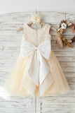 Jewel Champagne Flower Girl Dress with Lace