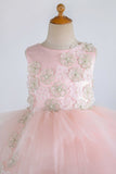 Jewel Pink Tulle Flower Girl Dress with Appliques