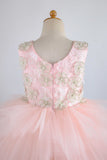 Jewel Pink Tulle Flower Girl Dress with Appliques