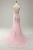 Load image into Gallery viewer, Mermaid Spaghetti Straps Light Pink Long Formal Dress with Appliques