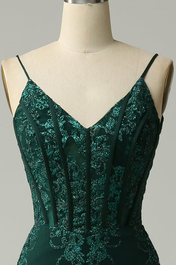 Mermaid Spaghetti Straps Peacock Green Formal Dress with Appliques