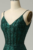 Mermaid Spaghetti Straps Peacock Green Formal Dress with Appliques