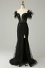 Load image into Gallery viewer, Off the Shoulder Black Mermaid Formal Dress with Feathers