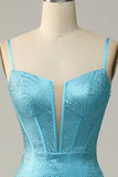 Mermaid Spaghetti Straps Blue Beaded Formal Dress