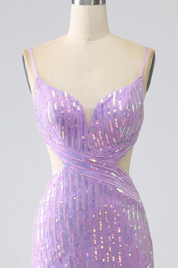 Sparkly Mermaid Spaghetti Straps Sequins Formal Dress with Slit