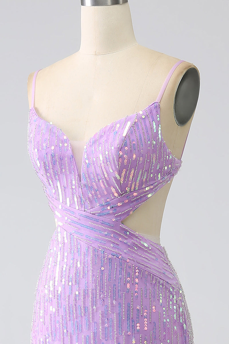 Load image into Gallery viewer, Sparkly Mermaid Spaghetti Straps Sequins Formal Dress with Slit