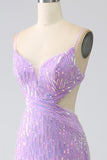 Sparkly Mermaid Spaghetti Straps Sequins Formal Dress with Slit