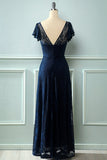 Navy Long Lace Dress