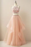 Two Pieces Halter Beaded Prom Dress