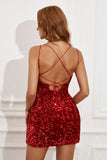 Red Sequins Tight Short Formal Dress