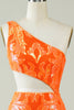Load image into Gallery viewer, Orange One Shoulder Glitter Short Formal Dress with Hollow-out