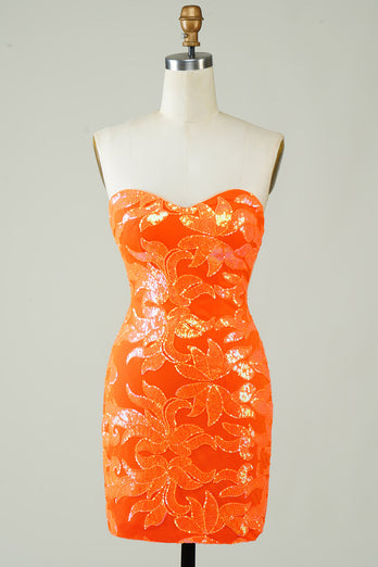 Strapless Orange Tight Short Formal Dress