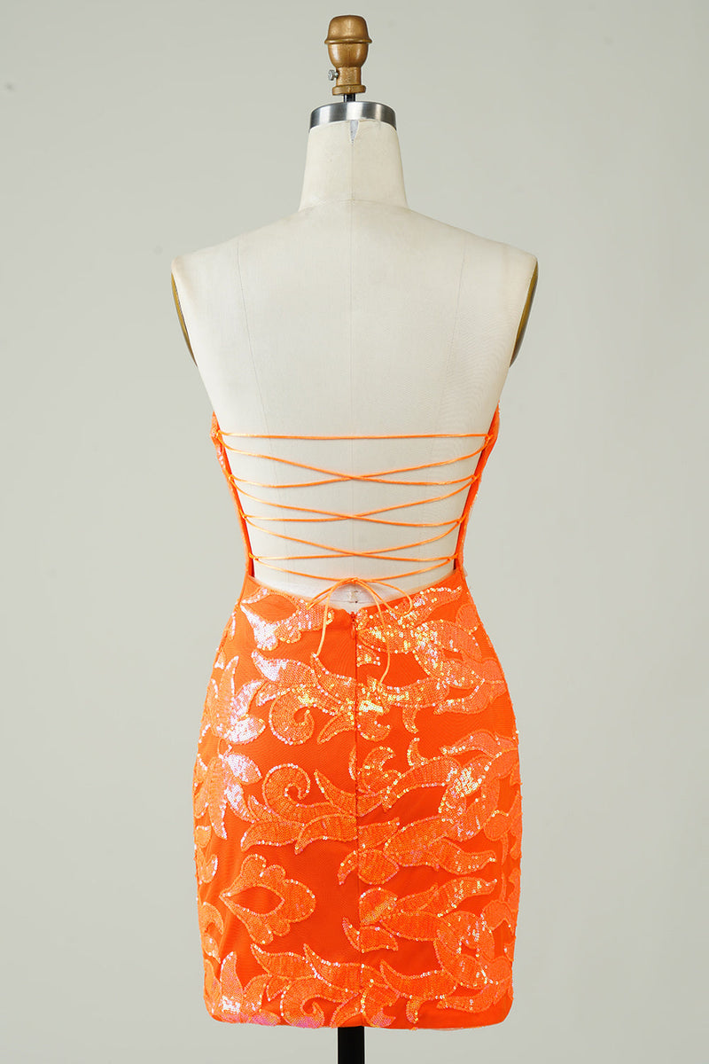 Load image into Gallery viewer, Strapless Orange Tight Short Formal Dress
