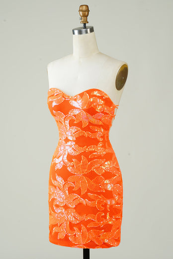 Strapless Orange Tight Short Formal Dress