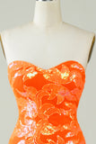 Strapless Orange Tight Short Formal Dress