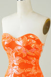 Strapless Orange Tight Short Formal Dress