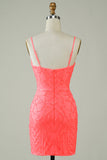 Spaghetti Straps Peach Glitter Tight Short Formal Dress