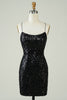 Load image into Gallery viewer, Black Sequins Spaghetti Straps Tight Short Formal Dress