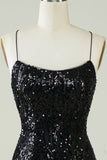 Black Sequins Spaghetti Straps Tight Short Formal Dress