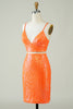 Load image into Gallery viewer, Two Piece Orange Sequins Tight Short Formal Dress