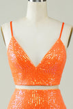 Two Piece Orange Sequins Tight Short Formal Dress