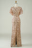Load image into Gallery viewer, Champagne Sequins Long Formal Dress with Slit Back