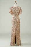 Champagne Sequins Long Formal Dress with Slit Back