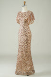 Champagne Sequins Long Formal Dress with Slit Back