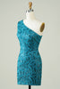 Load image into Gallery viewer, Blue One Shoulder Tight Short Formal Dress with Back Hollow-out