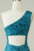 Load image into Gallery viewer, Blue One Shoulder Tight Short Formal Dress with Back Hollow-out