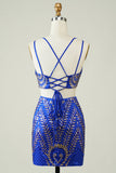 Royal Blue Two Piece Glitter Tight Short Formal Dress