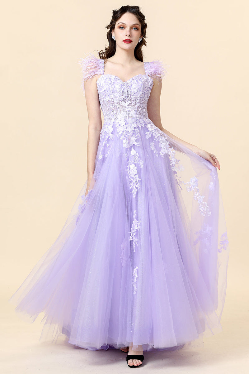 Load image into Gallery viewer, A Line Sweetheart Purple Long Formal Dress with Appliques