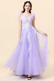 A Line Sweetheart Purple Long Formal Dress with Appliques