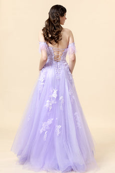 A Line Sweetheart Purple Long Formal Dress with Appliques