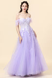 A Line Sweetheart Purple Long Formal Dress with Appliques