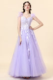 A Line Sweetheart Purple Long Formal Dress with Appliques