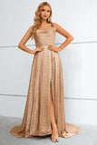 White Spaghetti Straps Bowknot Formal Dress With Slit
