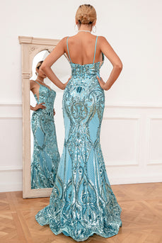 Blue Mermaid Sequin Long Formal Dress